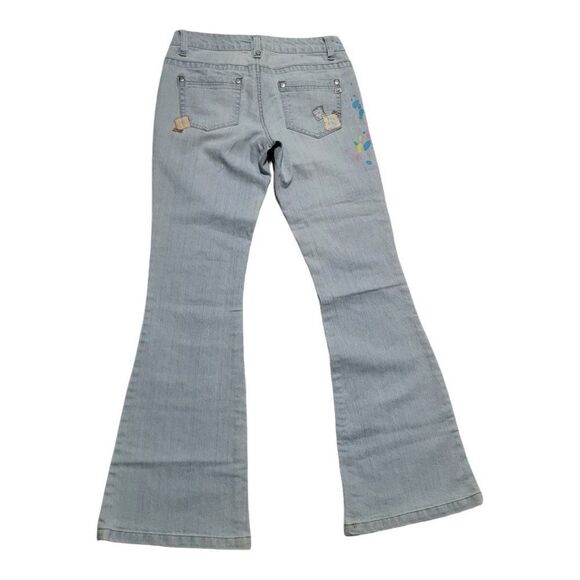 l.e.i Ashley Trouble Blue Light Wash Flare Leg Paint Splatter Jeans Y2K - Picture 3 of 9